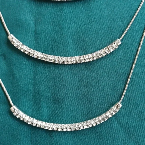 NWT Chico's SilverTone and Crystal 4-Layer Crystal Bar Necklace - Picture 3 of 8